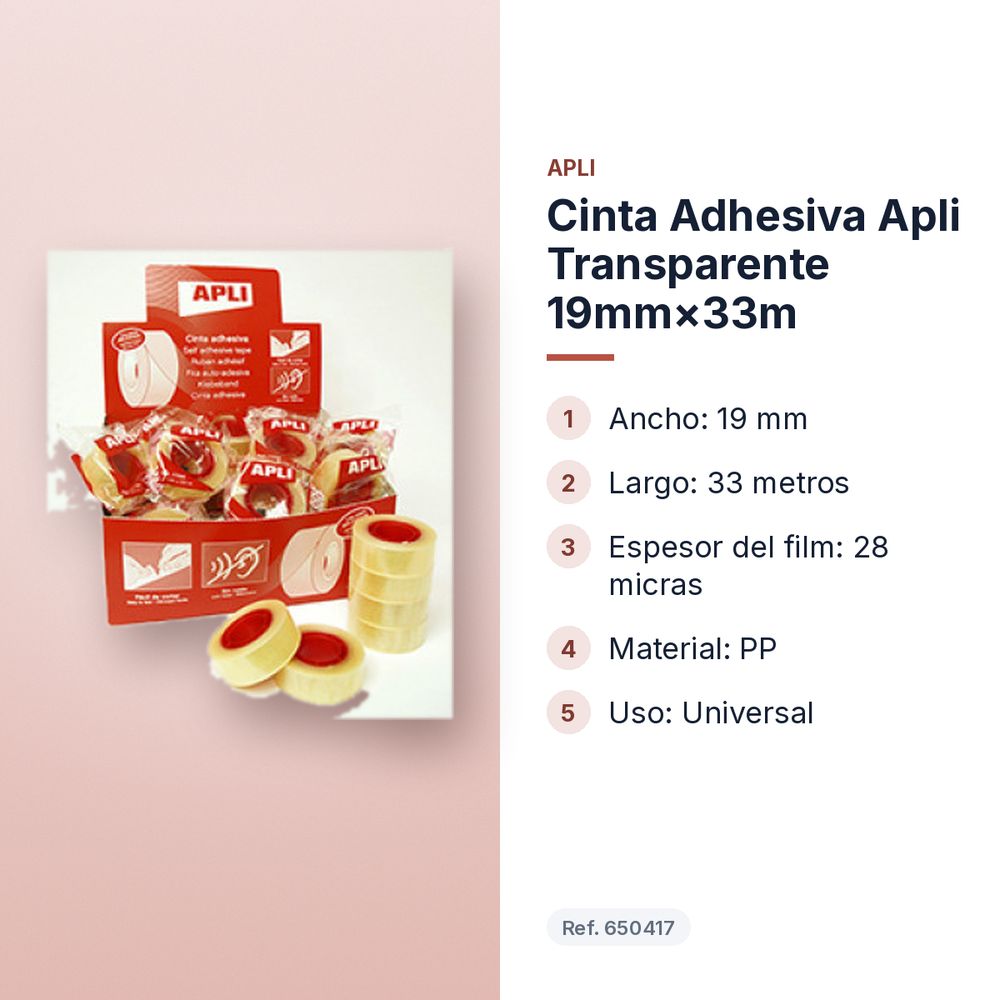 CINTA ADHESIVA APLI TRANSPARENTE 19MM×33M - características principales