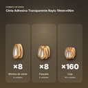 CINTA ADHESIVA TRANSPARENTE RAYLU 19MM×66M  - formato de venta: paquete de 8, caja de 160