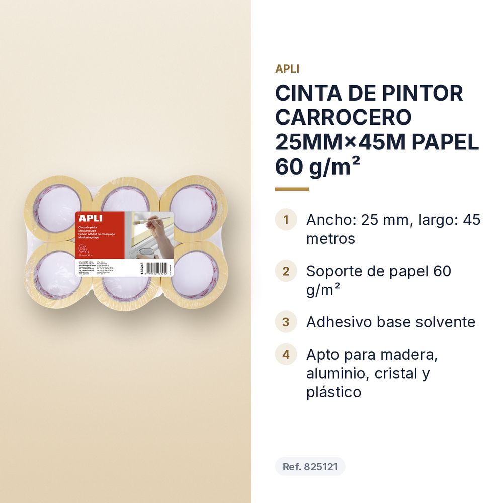 CINTA DE PINTOR CARROCERO 25MM×45M PAPEL 60 g/m² - características principales
