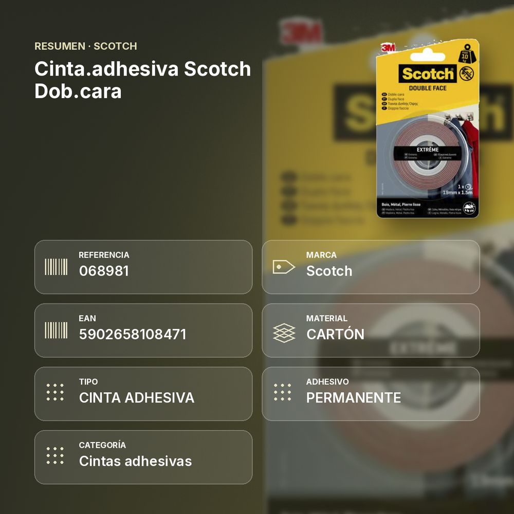 CINTA.ADHESIVA SCOTCH DOB.CARA - resumen de atributos