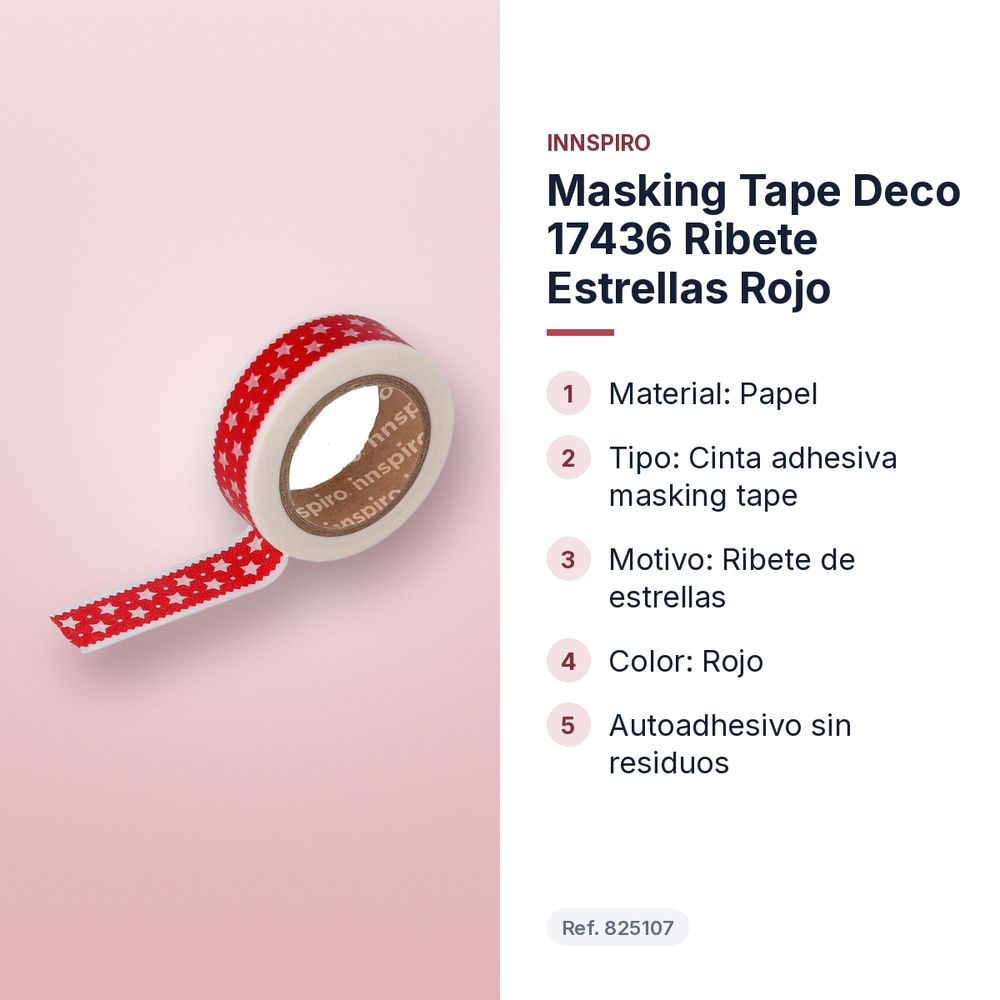 MASKING TAPE DECO 17436 RIBETE ESTRELLAS ROJO - características principales