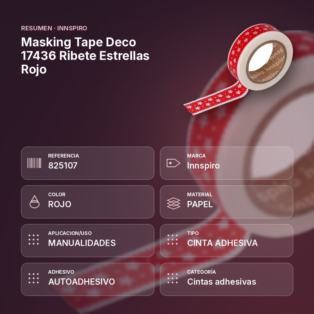 MASKING TAPE DECO 17436 RIBETE ESTRELLAS ROJO - resumen de atributos