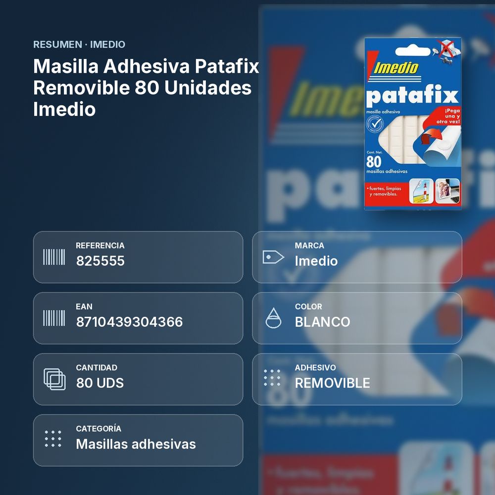 MASILLA ADHESIVA PATAFIX REMOVIBLE 80 UNIDADES IMEDIO - resumen de atributos
