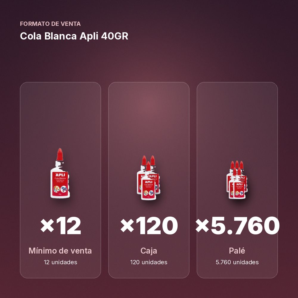 COLA BLANCA APLI 40GR - formato de venta: caja de 120, palé de 5760