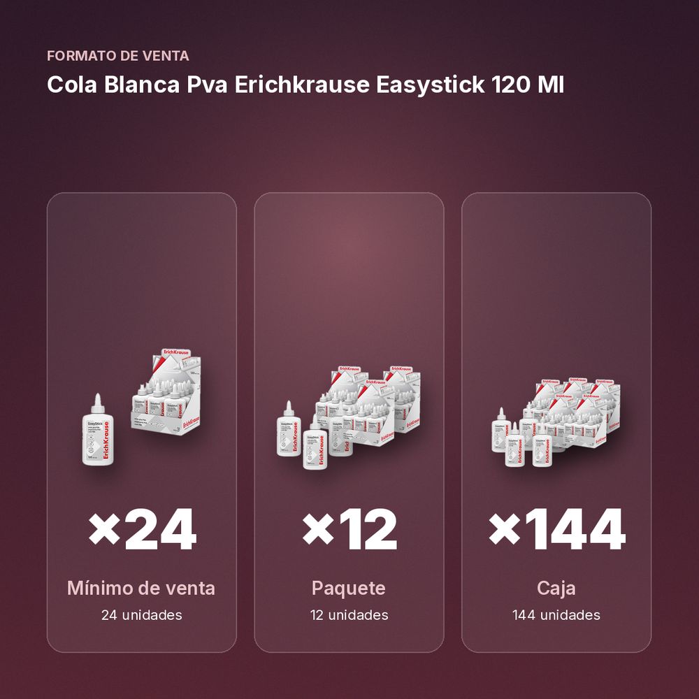COLA BLANCA PVA ERICHKRAUSE EASYSTICK 120 ML - formato de venta: paquete de 12, caja de 144