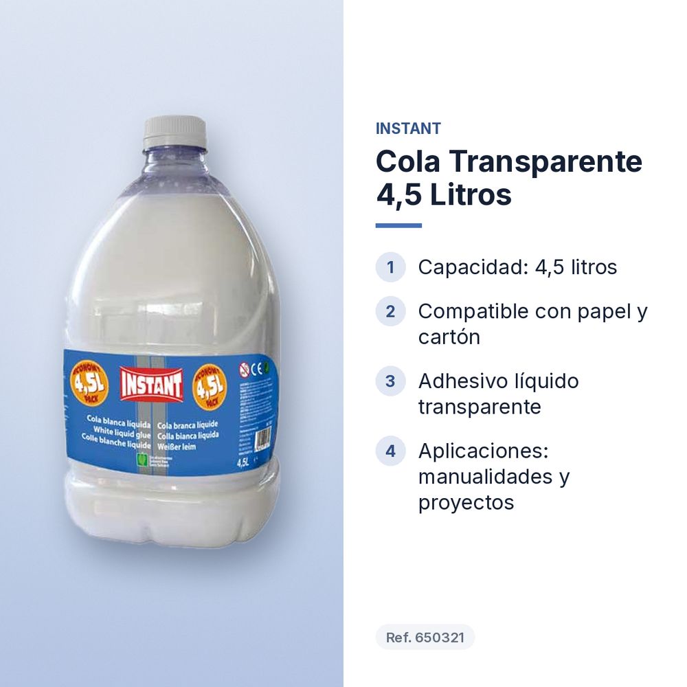 COLA TRANSPARENTE 4,5 LITROS - características principales