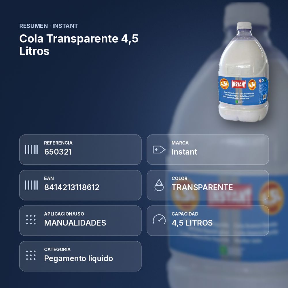 COLA TRANSPARENTE 4,5 LITROS - resumen de atributos