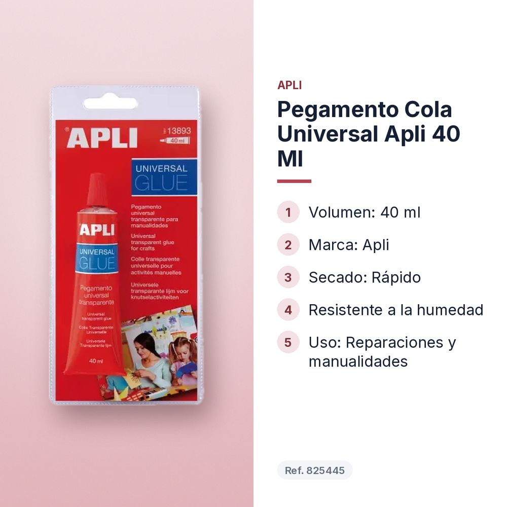 PEGAMENTO COLA UNIVERSAL APLI 40 ML - características principales