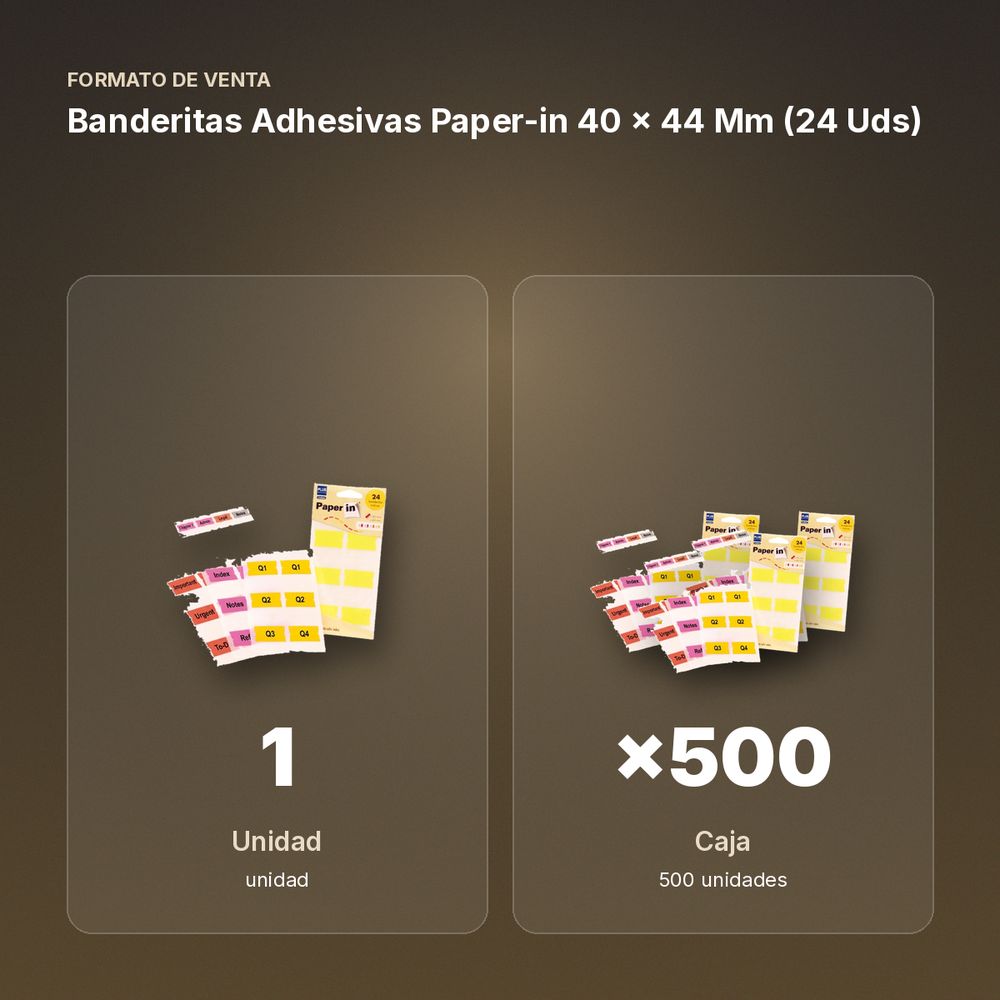 BANDERITAS ADHESIVAS PAPER-IN 40 × 44 MM (24 UDS) - formato de venta: caja de 500