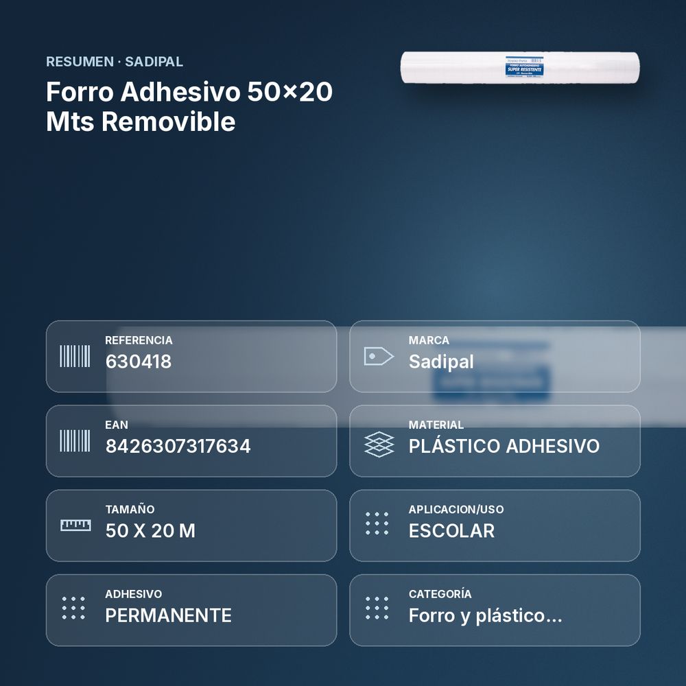 FORRO ADHESIVO 50X20 MTS REMOVIBLE  - resumen de atributos