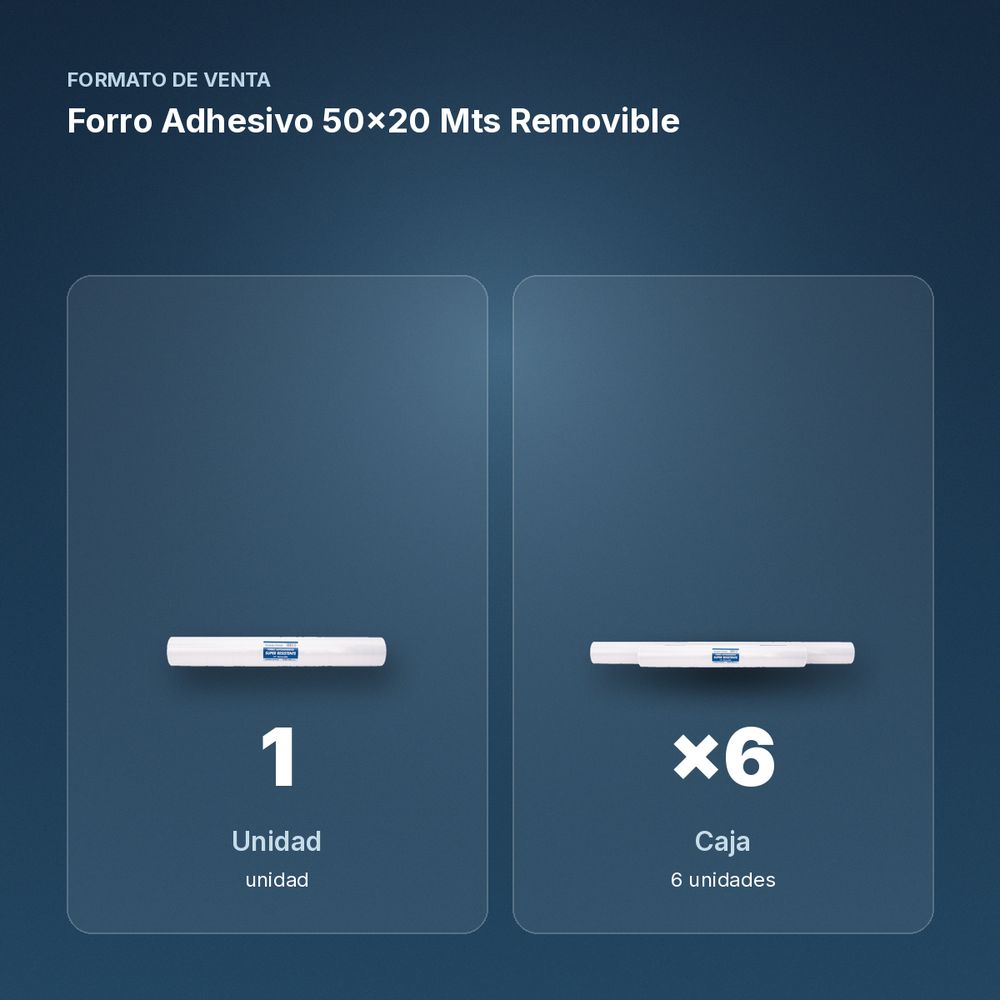 FORRO ADHESIVO 50X20 MTS REMOVIBLE  - formato de venta: caja de 6