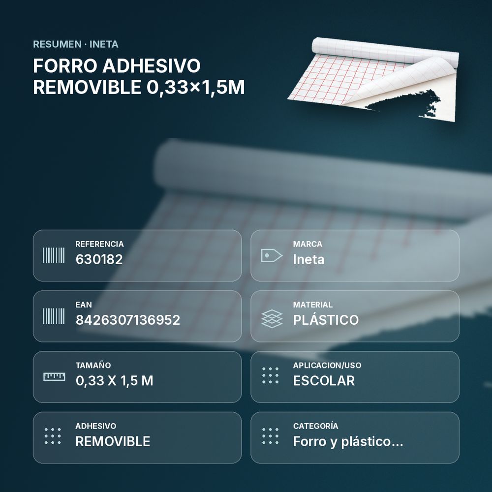 FORRO ADHESIVO REMOVIBLE 0,33x1,5M - resumen de atributos