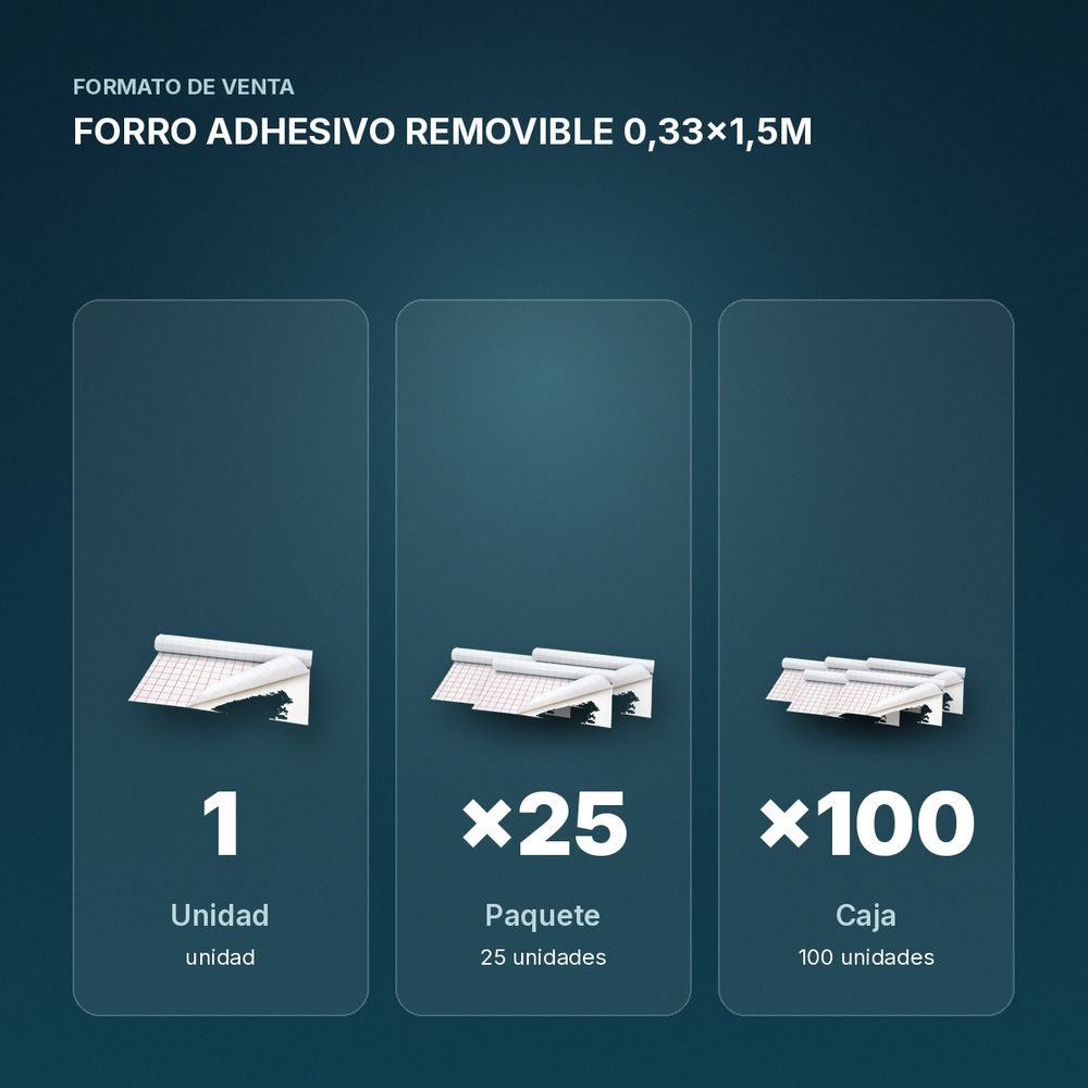 FORRO ADHESIVO REMOVIBLE 0,33x1,5M - formato de venta: paquete de 25, caja de 100