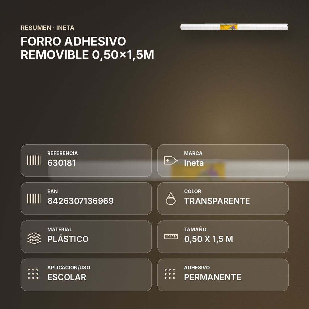 FORRO ADHESIVO REMOVIBLE 0,50x1,5M - resumen de atributos