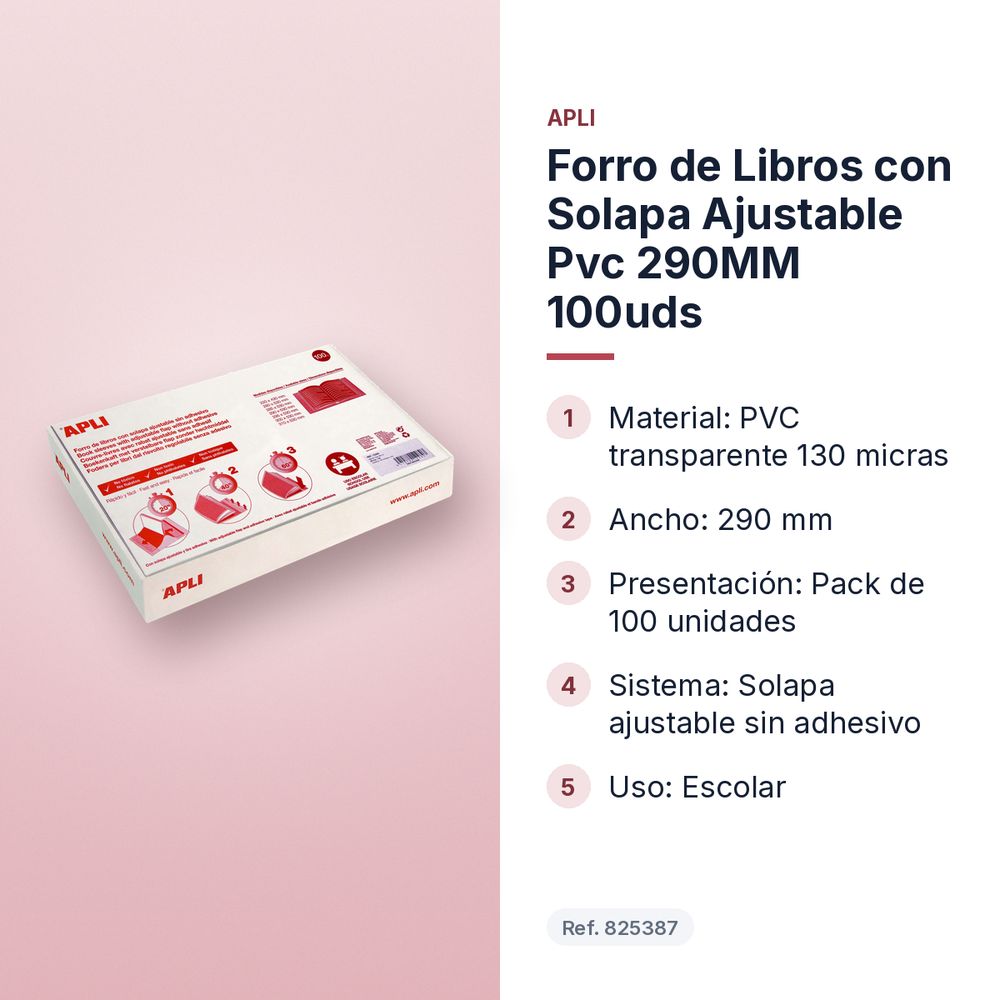 FORRO DE LIBROS CON SOLAPA AJUSTABLE PVC 290MM 100UDS - características principales