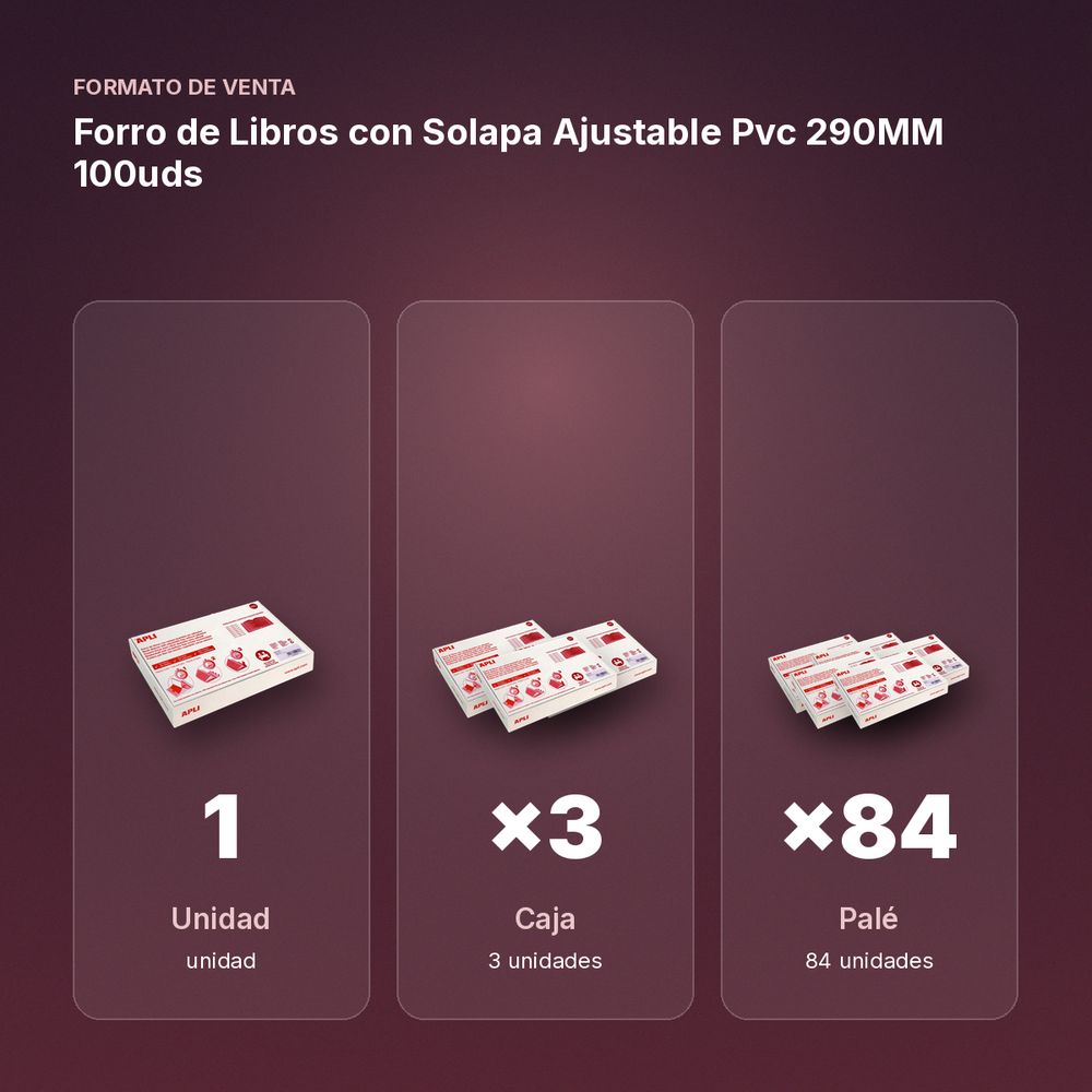 FORRO DE LIBROS CON SOLAPA AJUSTABLE PVC 290MM 100UDS - formato de venta: caja de 3, palé de 84