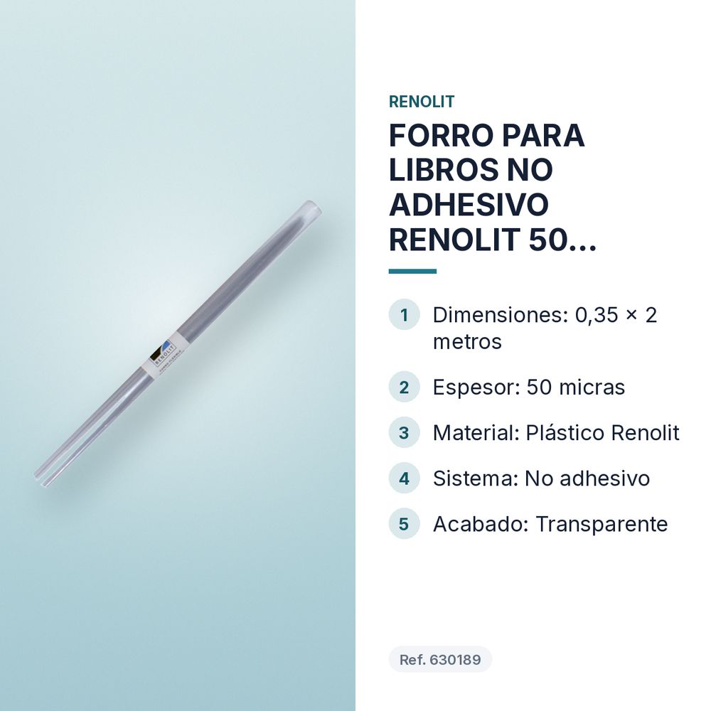 FORRO PARA LIBROS NO ADHESIVO RENOLIT 50 MICRAS 0,35x2M TRANSPARENTE - características principales