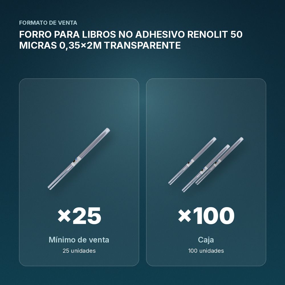 FORRO PARA LIBROS NO ADHESIVO RENOLIT 50 MICRAS 0,35x2M TRANSPARENTE - formato de venta: caja de 100