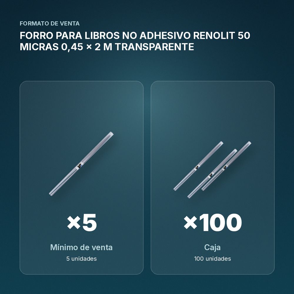 FORRO PARA LIBROS NO ADHESIVO RENOLIT 50 MICRAS 0,45 x 2 M TRANSPARENTE - formato de venta: caja de 100