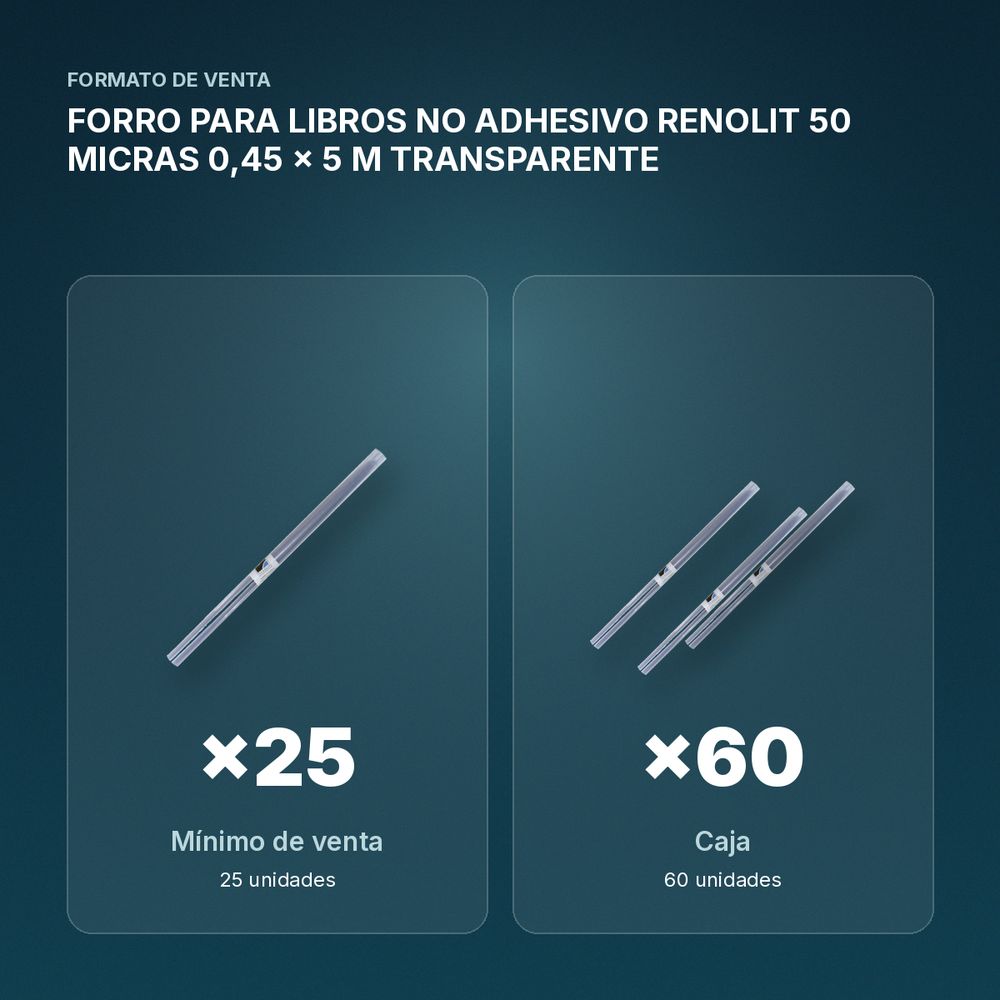 FORRO PARA LIBROS NO ADHESIVO RENOLIT 50 MICRAS 0,45 x 5 M TRANSPARENTE - formato de venta: caja de 60