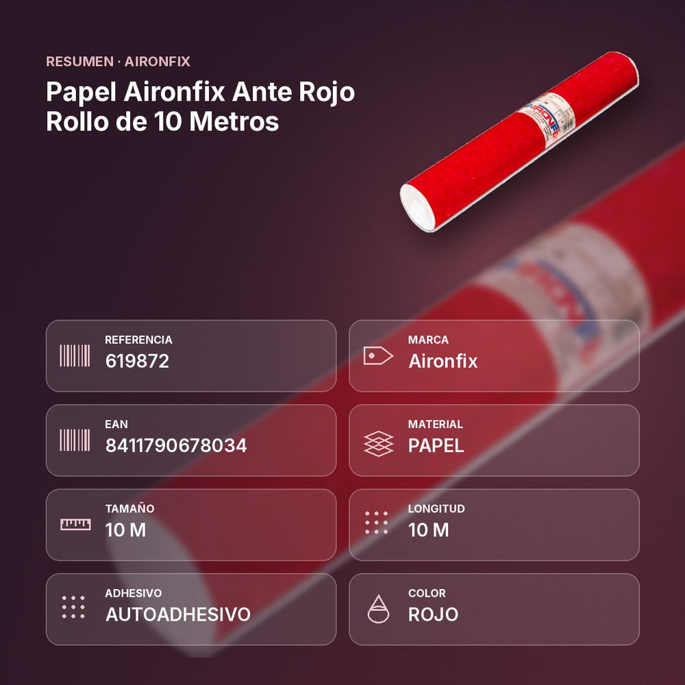 PAPEL AIRONFIX ANTE ROJO ROLLO DE 10 METROS - resumen de atributos