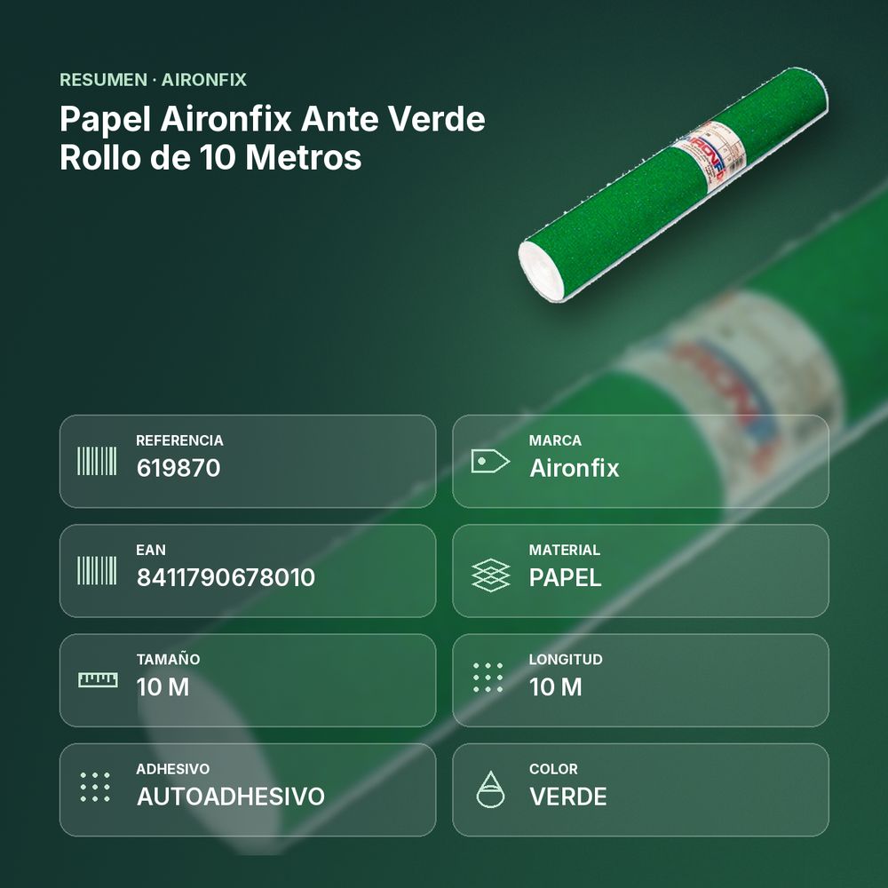 PAPEL AIRONFIX ANTE VERDE ROLLO DE 10 METROS - resumen de atributos