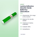 LAMINA ADHESIVA AIRONFIX VERDE BRILLO PVC 20MX45CM - características principales