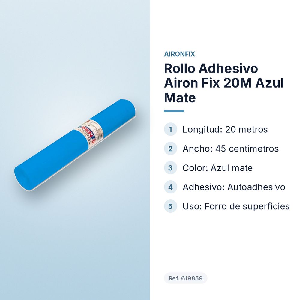 ROLLO ADHESIVO AIRON FIX 20M AZUL MATE - características principales