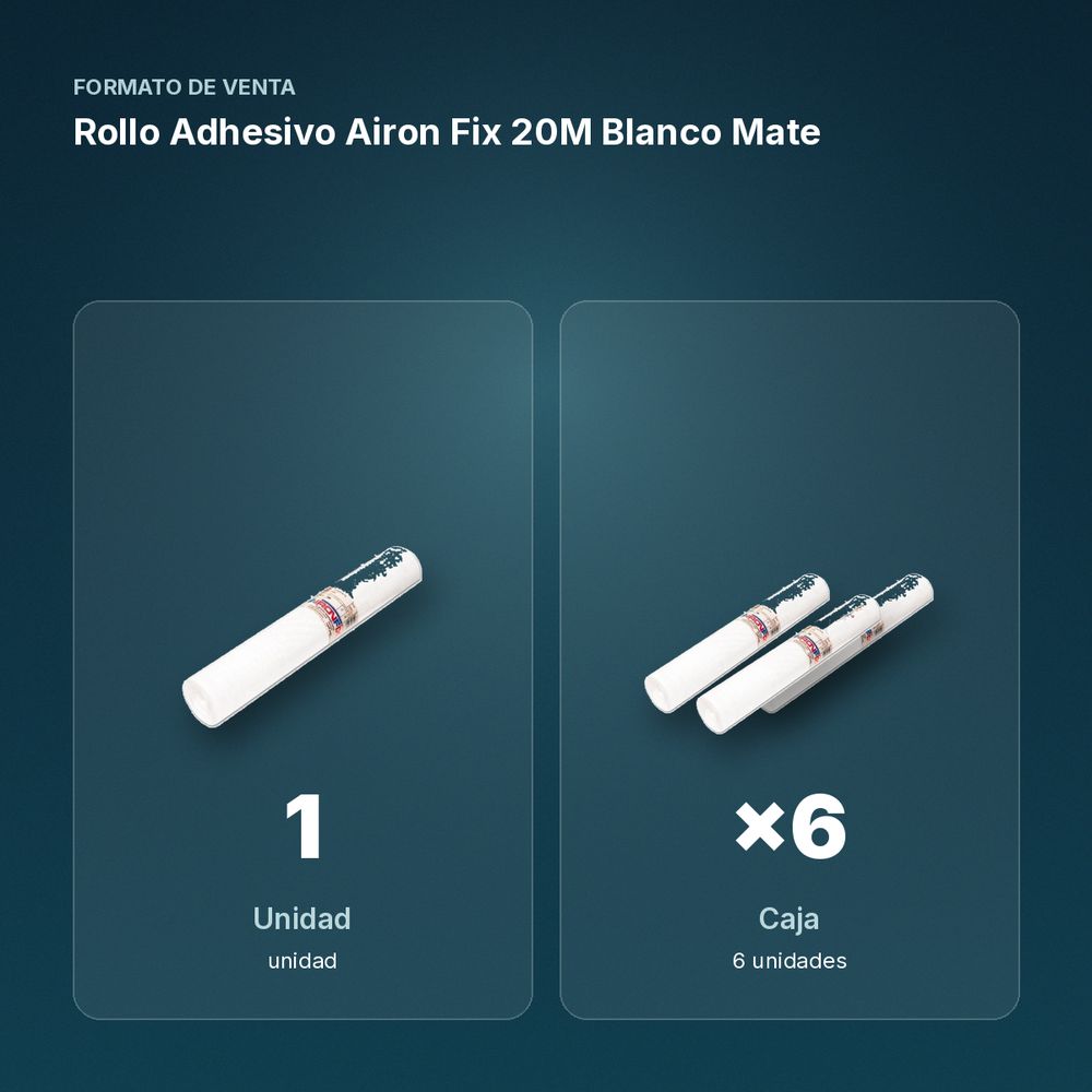 ROLLO ADHESIVO AIRON FIX 20M BLANCO MATE - formato de venta: caja de 6