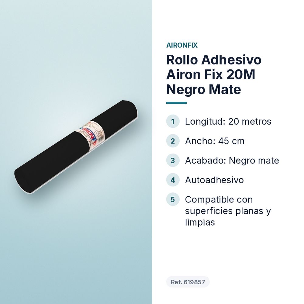 ROLLO ADHESIVO AIRON FIX 20M NEGRO MATE - características principales