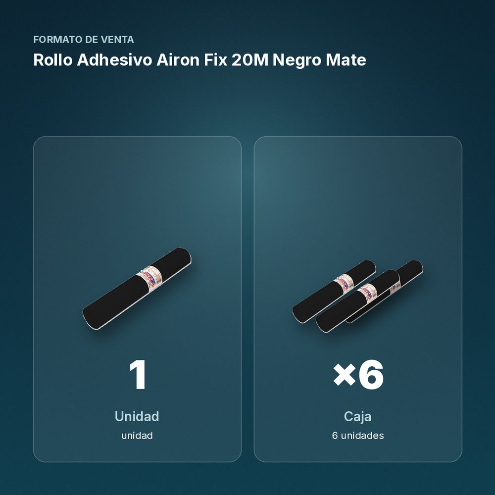 ROLLO ADHESIVO AIRON FIX 20M NEGRO MATE - formato de venta: caja de 6