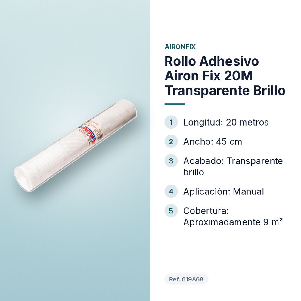 ROLLO ADHESIVO AIRON FIX 20M TRANSPARENTE BRILLO - características principales