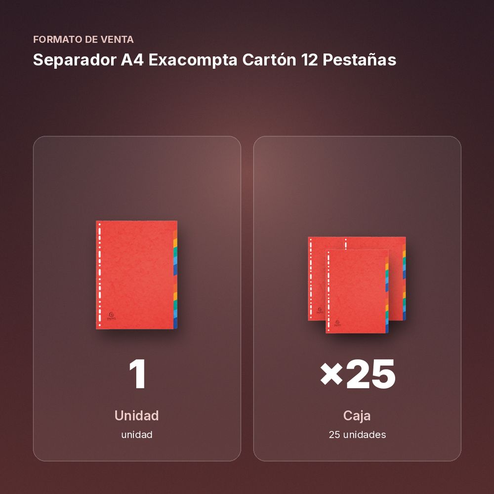 SEPARADOR A4 EXACOMPTA CARTÓN 12 PESTAÑAS - formato de venta: caja de 25