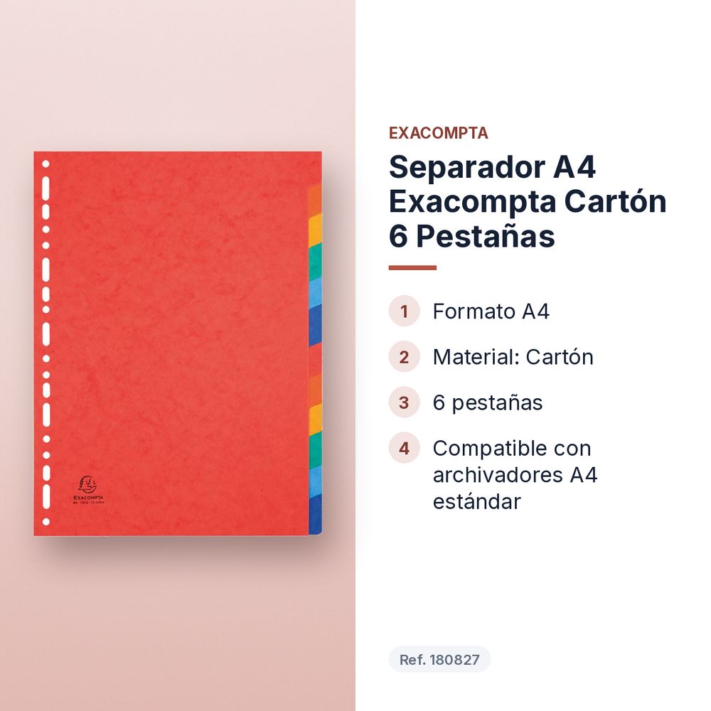 SEPARADOR A4 EXACOMPTA CARTÓN 6 PESTAÑAS - características principales