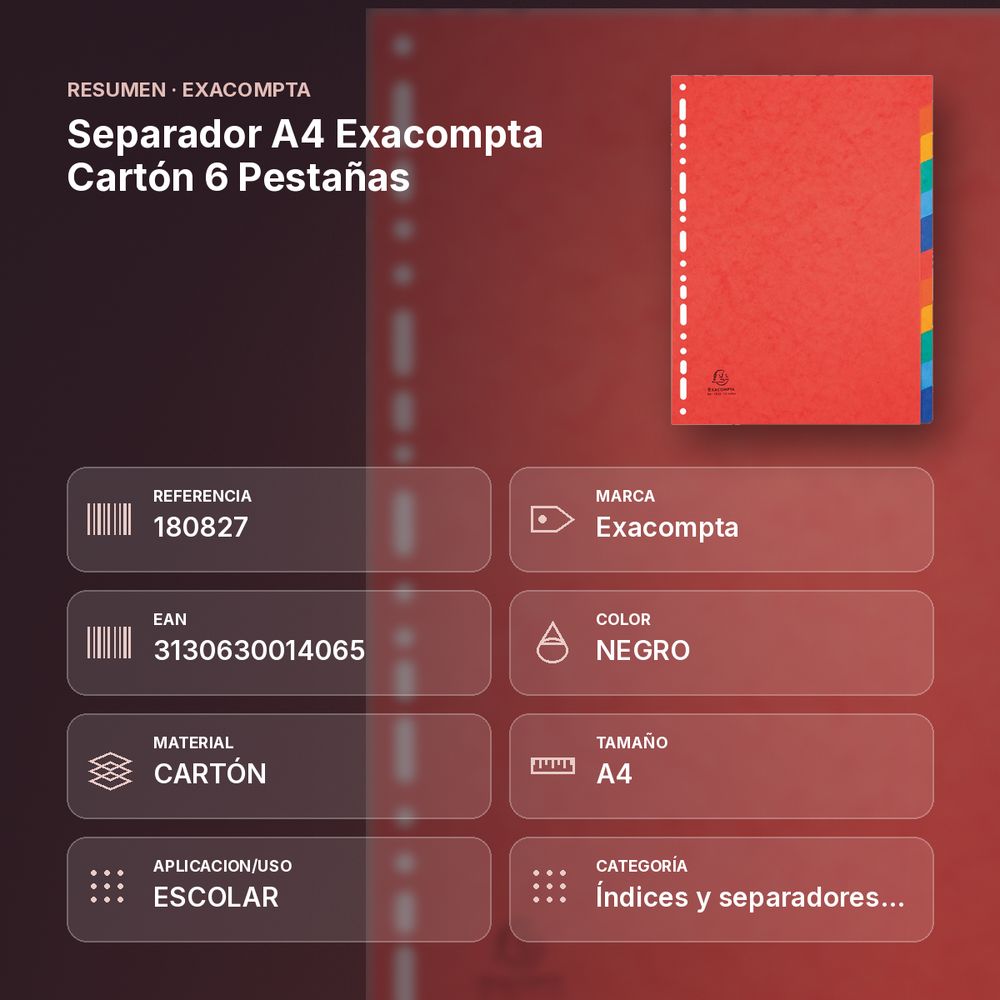 SEPARADOR A4 EXACOMPTA CARTÓN 6 PESTAÑAS - resumen de atributos