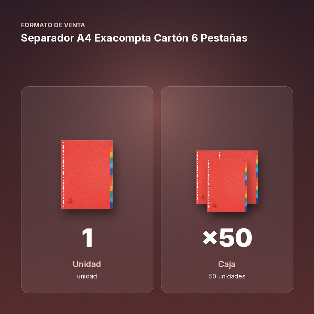 SEPARADOR A4 EXACOMPTA CARTÓN 6 PESTAÑAS - formato de venta: caja de 50
