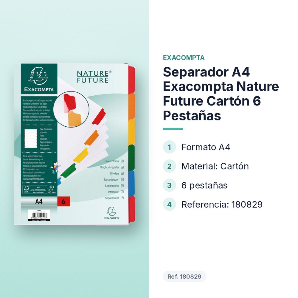 SEPARADOR A4 EXACOMPTA NATURE FUTURE CARTÓN 6 PESTAÑAS - características principales