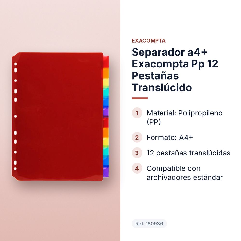 SEPARADOR A4+ EXACOMPTA PP 12 PESTAÑAS TRANSLÚCIDO - características principales