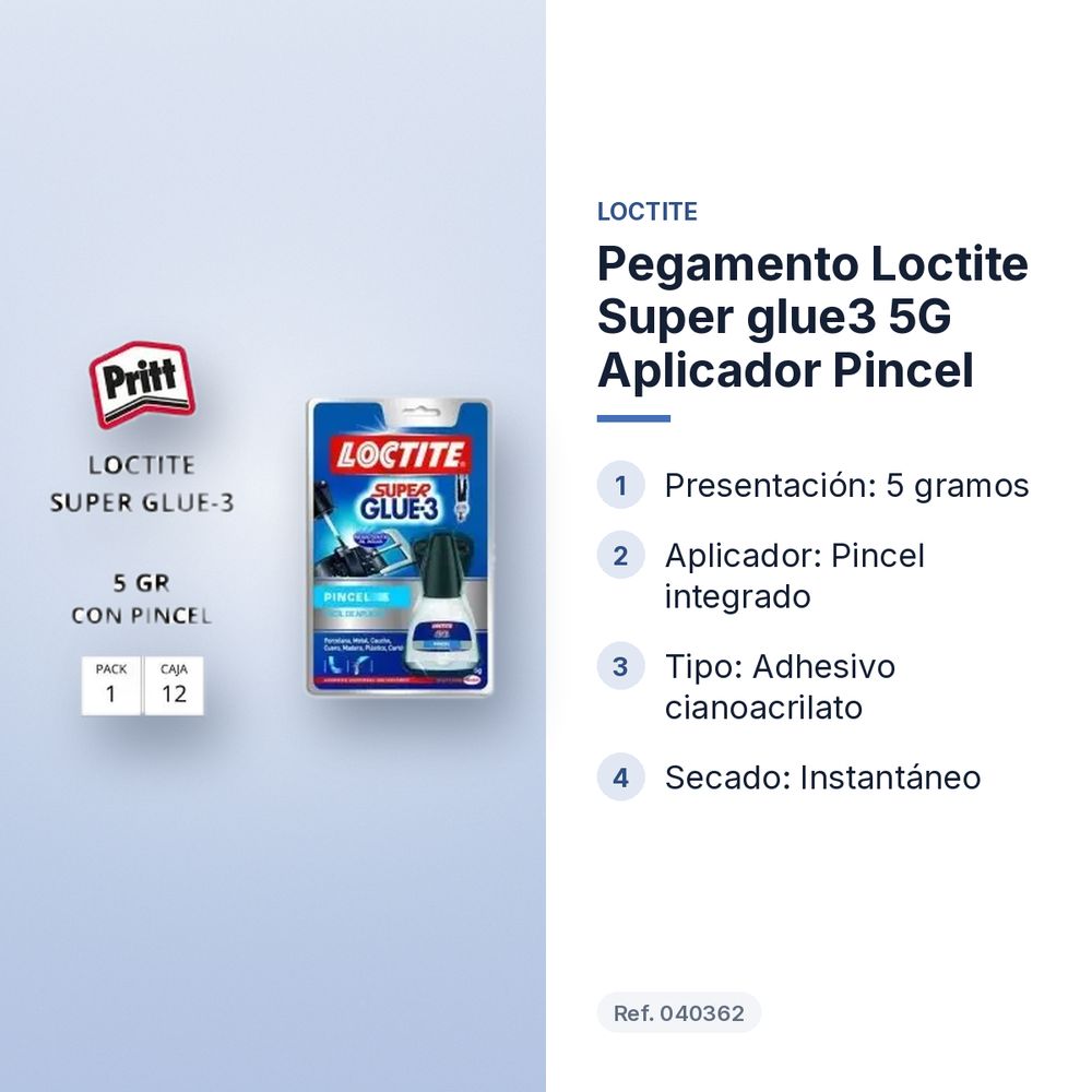 PEGAMENTO LOCTITE SUPER GLUE3 5G APLICADOR PINCEL - características principales
