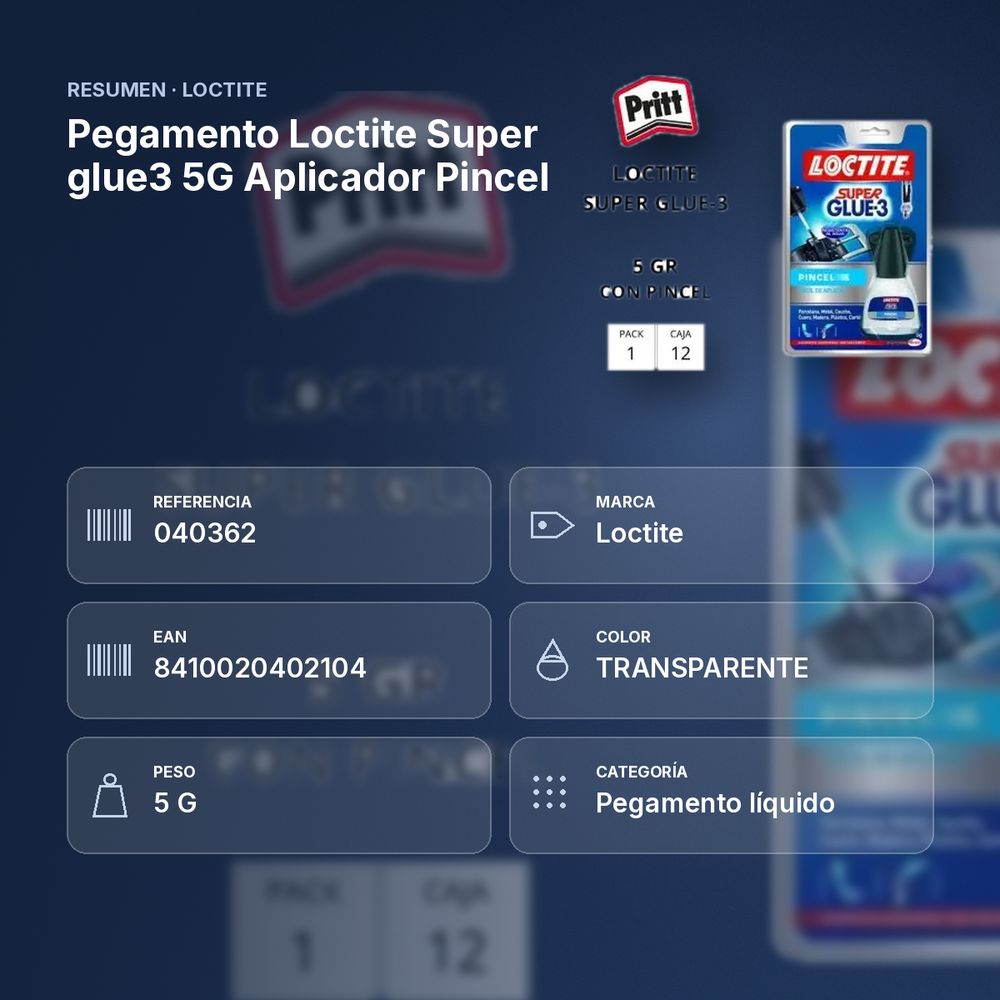 PEGAMENTO LOCTITE SUPER GLUE3 5G APLICADOR PINCEL - resumen de atributos