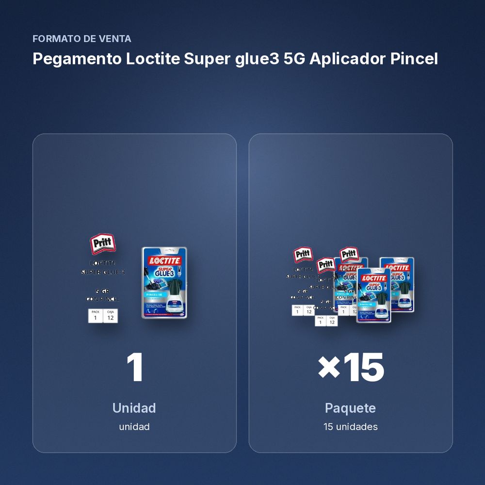 PEGAMENTO LOCTITE SUPER GLUE3 5G APLICADOR PINCEL - formato de venta: paquete de 15