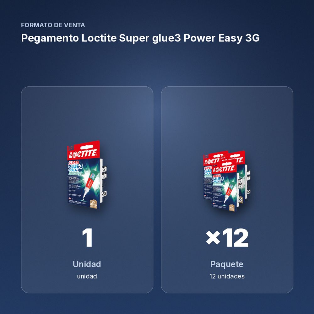 PEGAMENTO LOCTITE SUPER GLUE3 POWER EASY 3G - formato de venta: paquete de 12