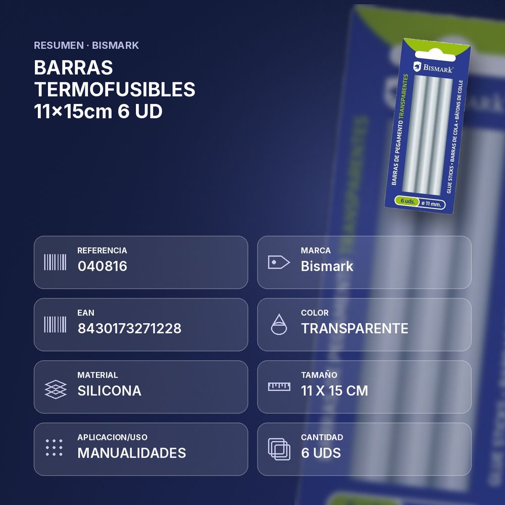 BARRAS TERMOFUSIBLES 11x15cm 6 UD - resumen de atributos