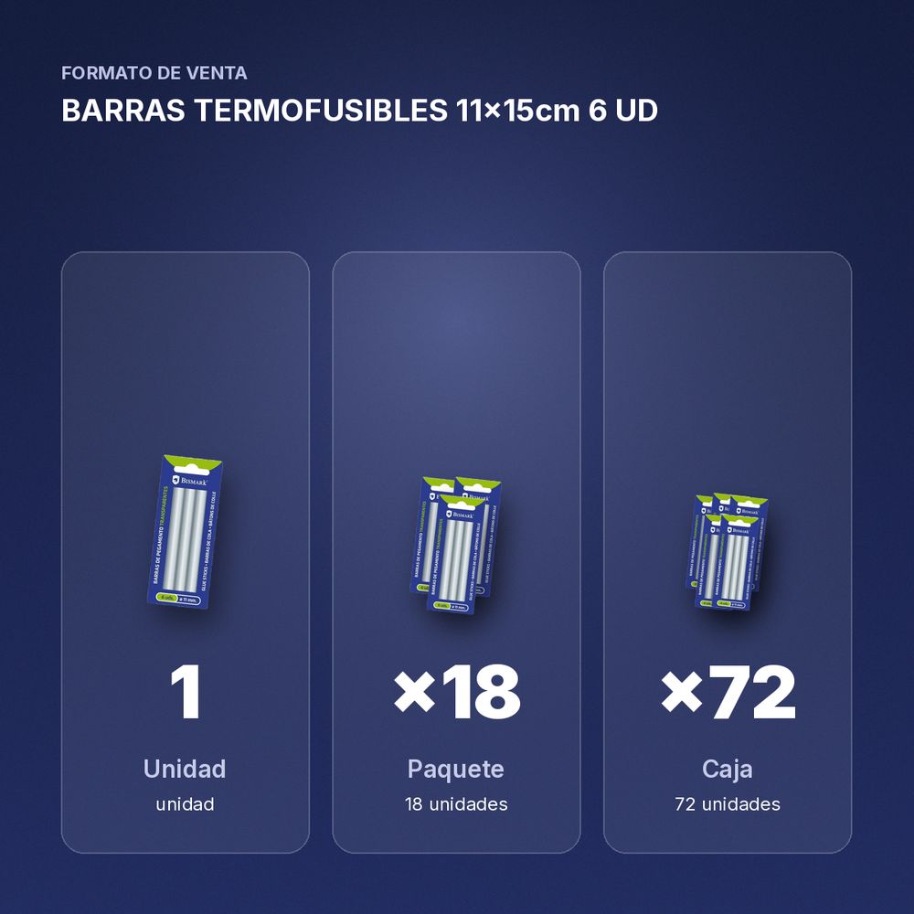 BARRAS TERMOFUSIBLES 11x15cm 6 UD - formato de venta: paquete de 18, caja de 72