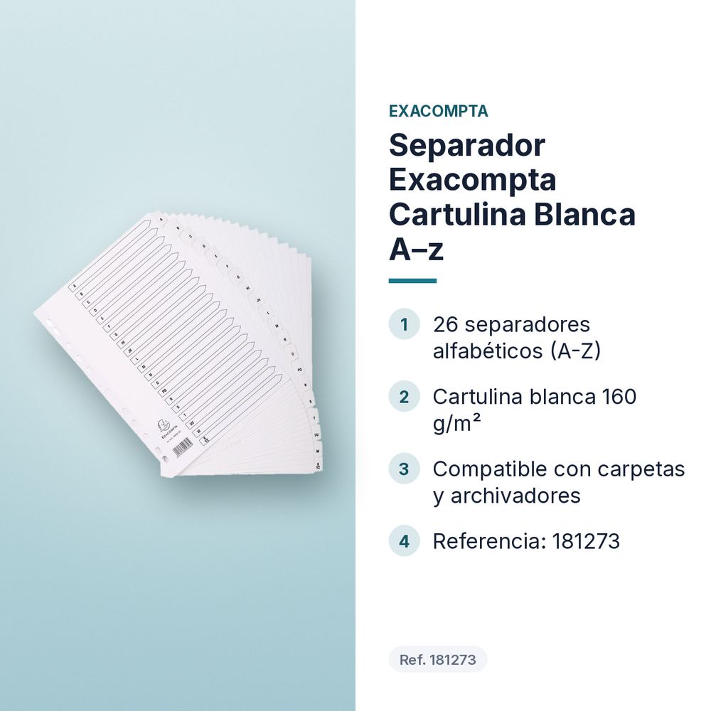 SEPARADOR EXACOMPTA CARTULINA BLANCA A–Z  - características principales