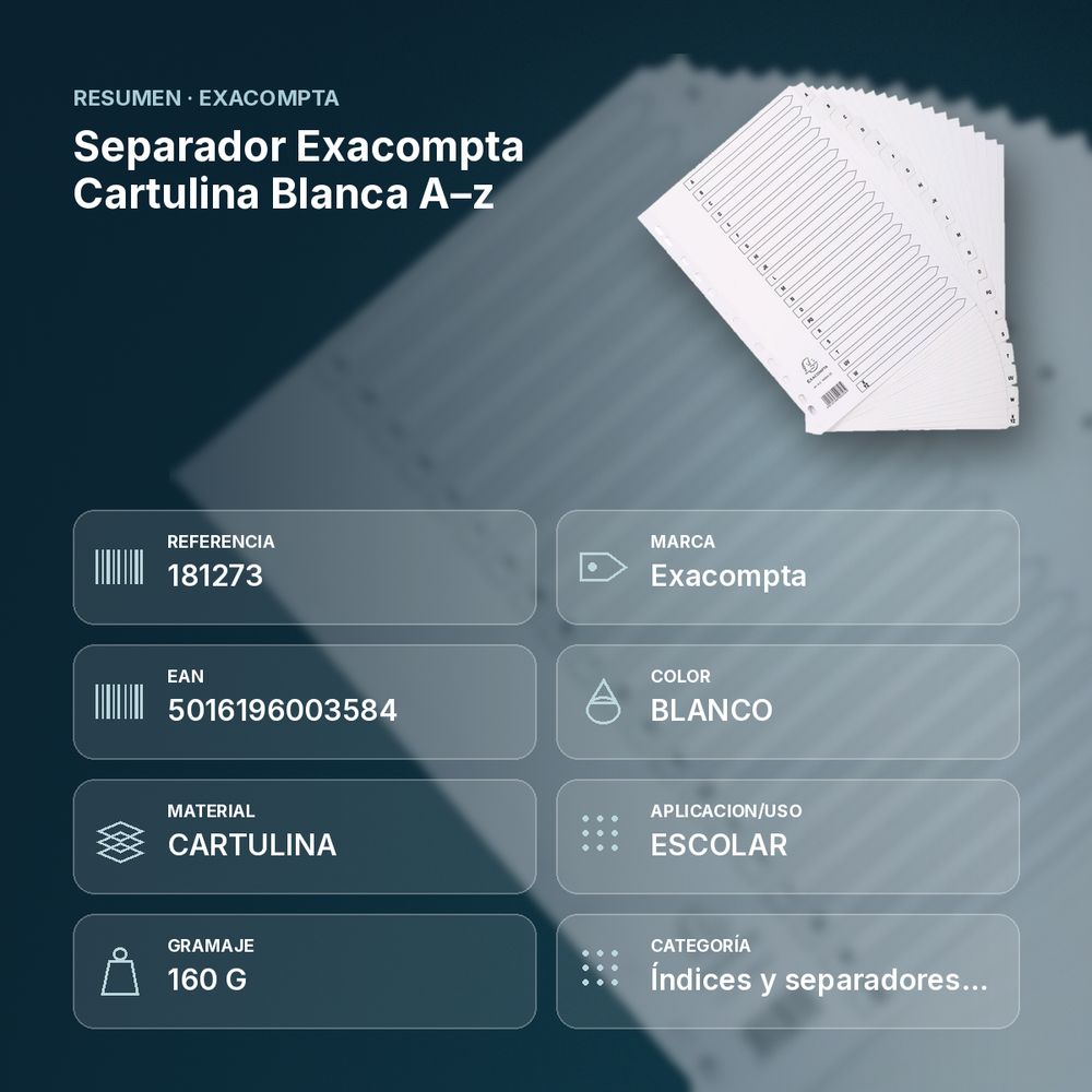 SEPARADOR EXACOMPTA CARTULINA BLANCA A–Z  - resumen de atributos