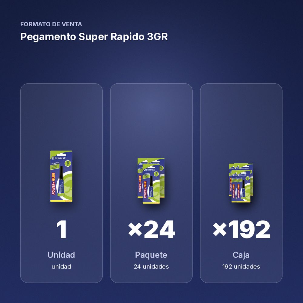 PEGAMENTO SUPER RAPIDO 3GR - formato de venta: paquete de 24, caja de 192