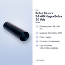 BOLSA BASURA 54X60 NEGRA BOLSA 20 UDS - características principales
