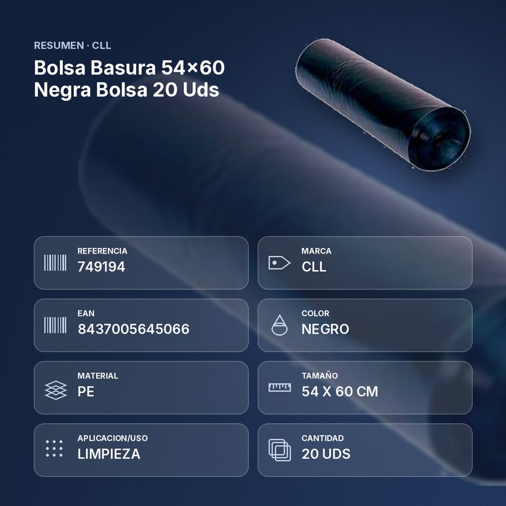 BOLSA BASURA 54X60 NEGRA BOLSA 20 UDS - resumen de atributos