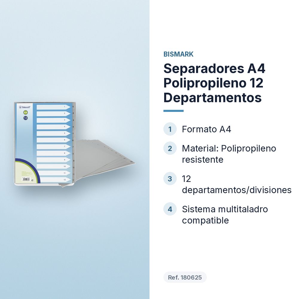 SEPARADORES A4 POLIPROPILENO 12 DEPARTAMENTOS  - características principales